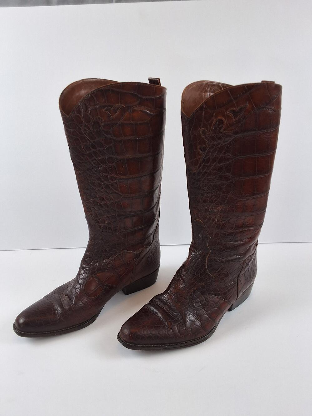Joan & David vintage brown croc-embossed leather boots, Made in Italy